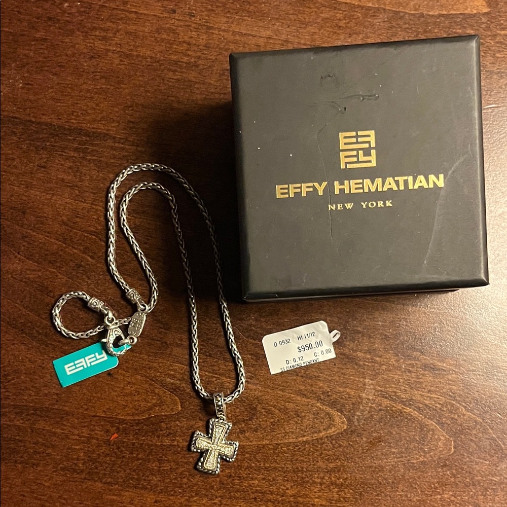 Effy Hematian Sterling Silver Cross Diamond Necklace
